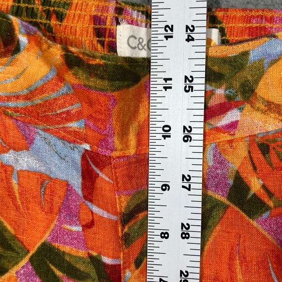 C&C California Linen Pants Womens Small Orange Tropical Floral Wide‎ Leg Cropped - Picture 6 of 11